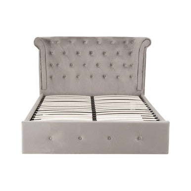 Edison Grey Velvet Ottoman Double Bed - hearthora