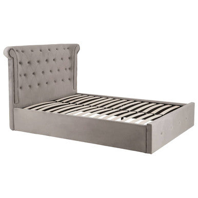 Edison Grey Velvet Ottoman Double Bed - hearthora