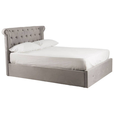 Edison Grey Velvet Ottoman Double Bed - hearthora