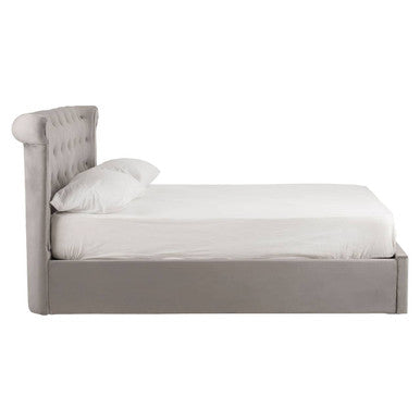 Edison Grey Velvet Ottoman Double Bed - hearthora