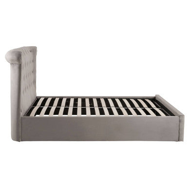 Edison Grey Velvet Ottoman Double Bed - hearthora