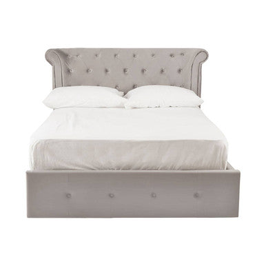 Edison Grey Velvet Ottoman Double Bed - hearthora