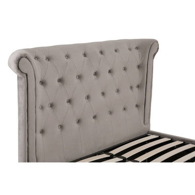 Edison Grey Velvet Ottoman Double Bed - hearthora