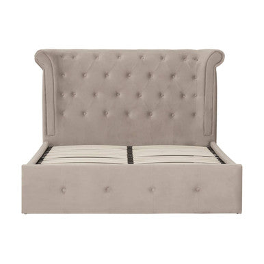 Edison Mink Velvet Ottoman Double Bed - hearthora