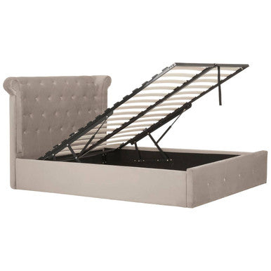 Edison Mink Velvet Ottoman Double Bed - hearthora