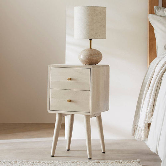 Scandinavian White Oak Logan Narrow Bedside Table - hearthora