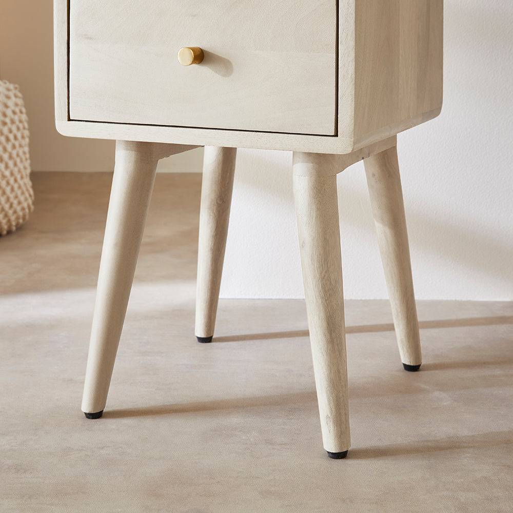 Scandinavian White Oak Logan Narrow Bedside Table - hearthora