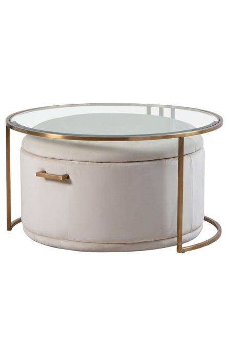 Aria Brass Coffee Table &amp; Ottoman Set - hearthora