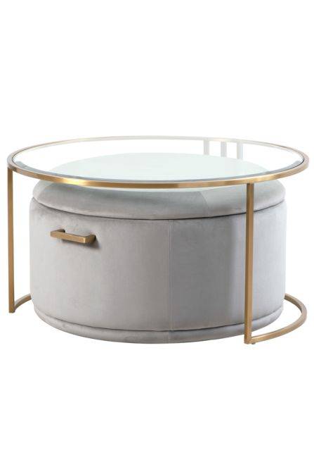 Aria Brass Coffee Table &amp; Ottoman Set - hearthora