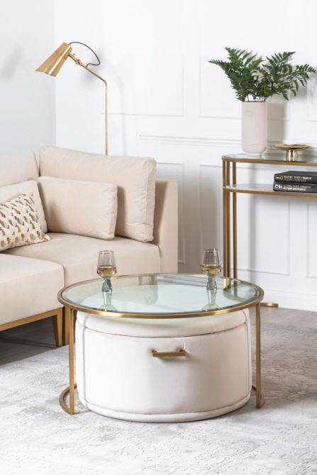 Aria Brass Coffee Table &amp; Ottoman Set - hearthora