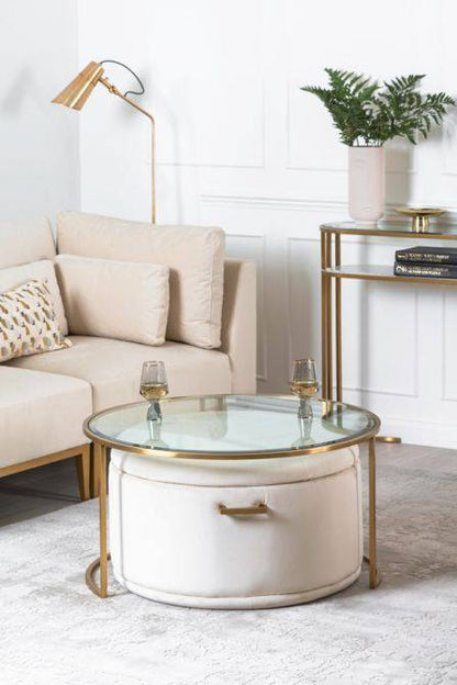 Aria Brass Coffee Table &amp; Ottoman Set - hearthora