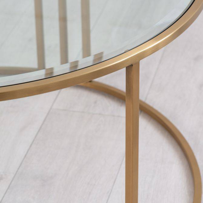 Aria Brass Coffee Table &amp; Ottoman Set - hearthora