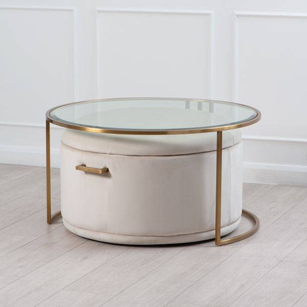 Aria Brass Coffee Table &amp; Ottoman Set - hearthora