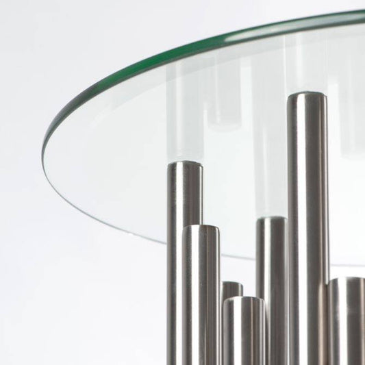 Rubell Sculptural Side Table with Brushed Steel and Glass - hearthora