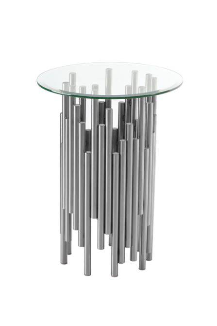Rubell Sculptural Side Table with Brushed Steel and Glass - hearthora